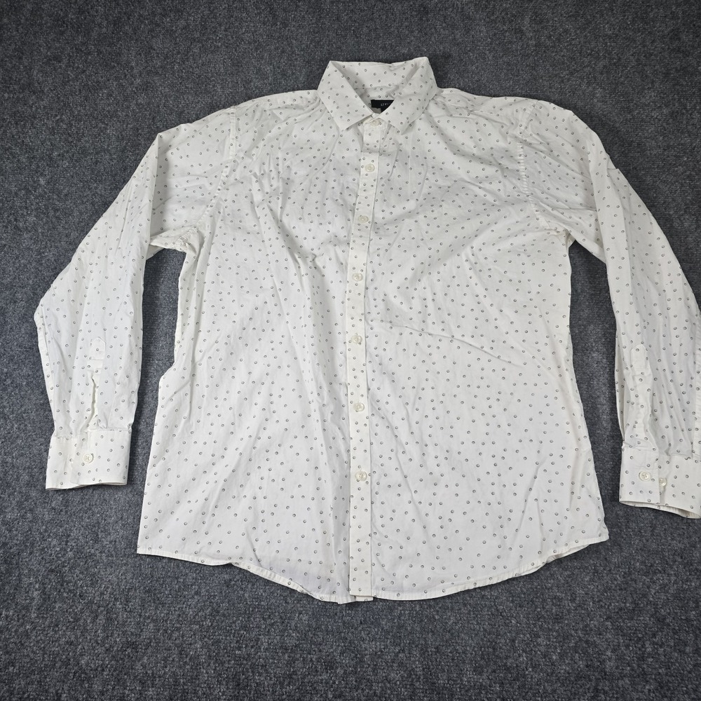 Alfani Dress Shirt Men's Large L White Patterned Button Down‎